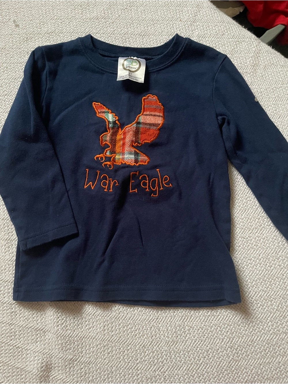 Kids Navy 'War Eagle' Long Sleeve Shirt with Plaid Eagle Applique